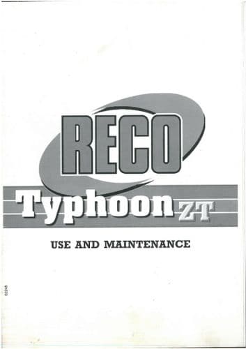 Reco Hydrostatic Lawn Mower Typhoon ZT Zero Turn Operators Manual
