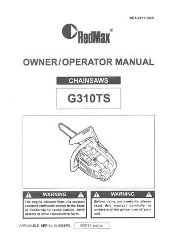 Redmax Chainsaw G310TS Operators Manual