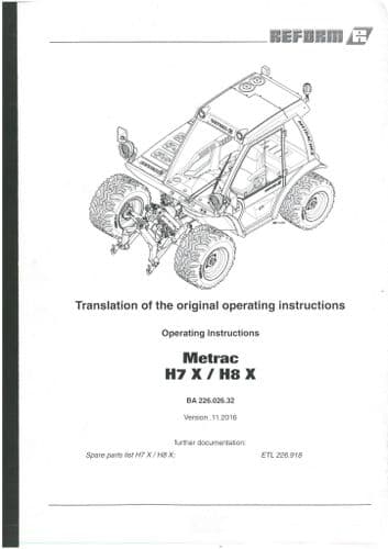 Reform Metrac H7 X H8 X Operators Manual