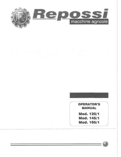 Repossi Hay Rake 120-1 145-1 165-1 Operators Manual