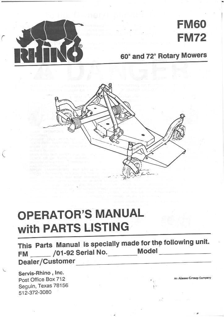Rhino FM60 & FM72 Mower Topper Operators Manual with Parts List