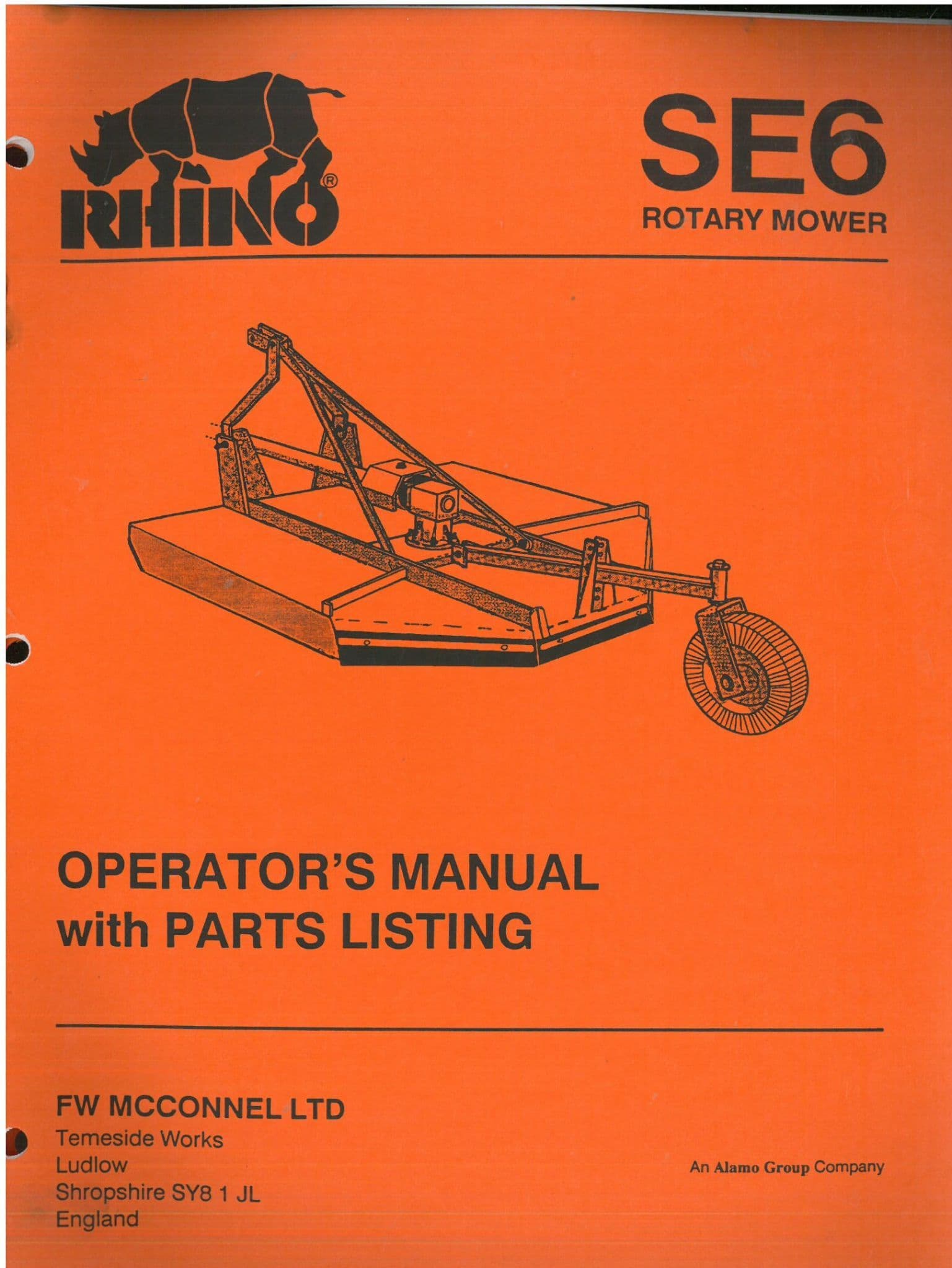 Rhino Rotary Mower SE6 Operators Manual including Parts List