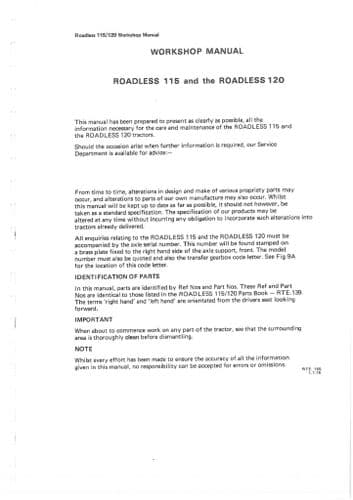Roadless 115/120 4 Wheel Drive Tractor  Workshop Service Manual