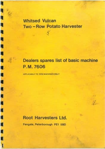 Root Harvesters Ltd Whitsed Vulcan Two Row Potato Parts Manual