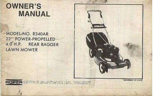 Roper Lawn Mower Model No. R340AR Operators Manual with Parts List