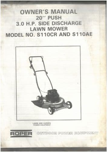 Roper Lawn Mower Model No. S110CR S110AE 20