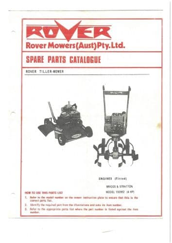Rover Tiller Mower Parts Manual