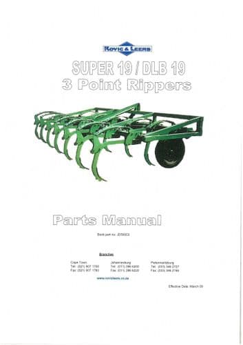 Rovic & Leers 3 Point Ripper Super 19 DLB 19 Parts Manual