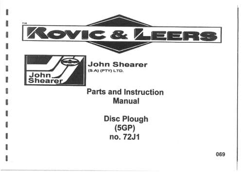 Rovic & Leers Disc Plough Operators Manual and Spare Parts List