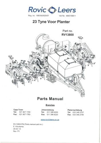 Rovic Leers Seed Drill 23 Tyne Voor Planter Parts Manual