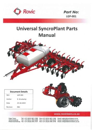 Rovic Leers Universal Seed Drill  SyncroPlant Parts Manual