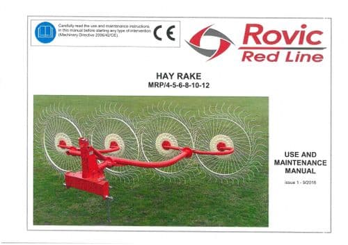 Rovic Red Line Hay Rake MRP 4, 5, 6, 10 & 12 Operators Manual