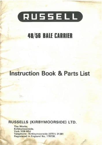 Russell 48/56 Bale Carrier Operators Manual with Parts List
