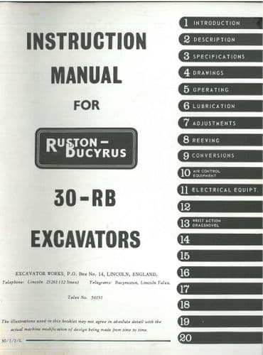Ruston Bucyrus Excavator 30RB Operators Manual - 30 RB