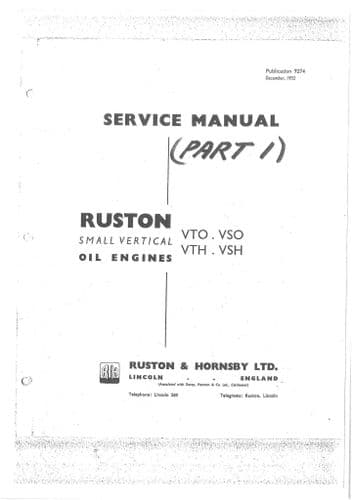 Ruston Diesel Engine VTO VSO VTH VSH  Workshop Service Manual