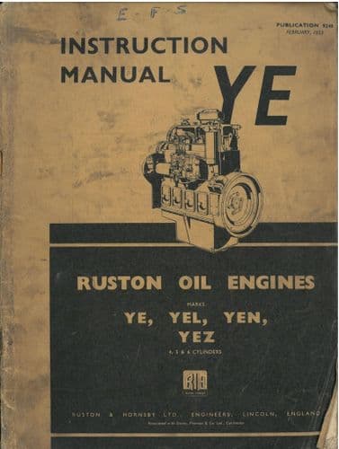 Ruston Diesel Engine YE, YEL, YEN, YEZ - 4, 5 & 6 Cylinders Operators Manual