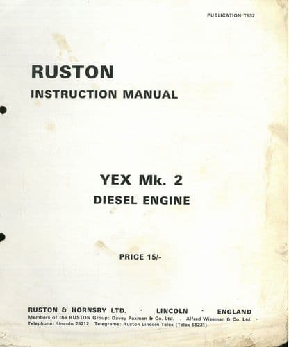 Ruston Diesel Engine YEX Mk2 Operators Manual