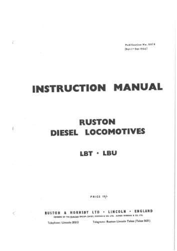 Ruston Hornsby Diesel Locomotive LBT & LBU Operators Manual