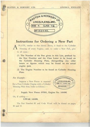 Ruston Oil Engines VQ VQB VQN & VQBN Parts Manual