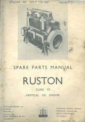 Ruston Vertical Oil Engines Class YC Parts Manual