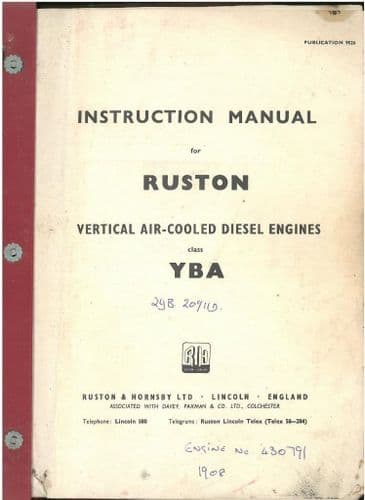 Ruston YBA Vertical Air-Cooled Diesel Engine Operators Manual