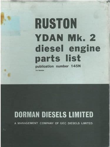 Ruston YDAN Mk.2 Vertical Diesel Engine & YDA Mk.2 Base Engine Parts Manual