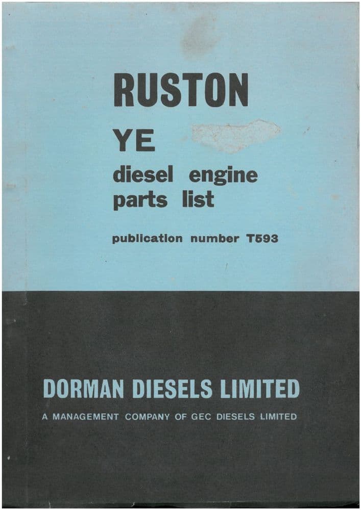 Ruston YE Vertical Diesel Engine Parts Manual ORIGINAL