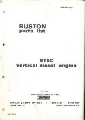 Ruston YEC Diesel Engine Parts Manual