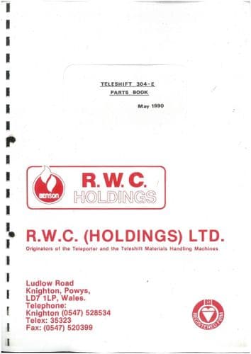 RWC Holdings Teleshift Telehandler 304E Parts Manual - 304 E