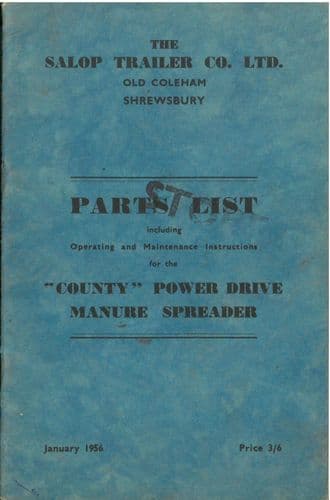 Salop Trailer Co. Ltd. Manure Spreader County Power Drive Parts Manual