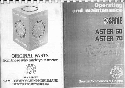 Same Tractor Aster 60 & 70 Operators Manual