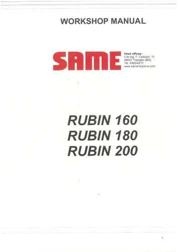 Same Tractor Rubin 160 180 200  Workshop Service Repair Manual
