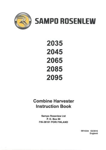 Sampo Rosenlew  Combine Harvester 2035 2045 2065 2085 2095 Operators Manual
