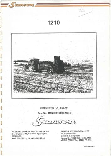 Samson Manure Spreader 1210 Operators Manual with Parts List