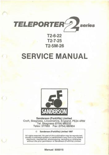 Sanderson T2 Teleporter 2 Telehandler 6-22, 7-25, 5M-26 Workshop Service Manual