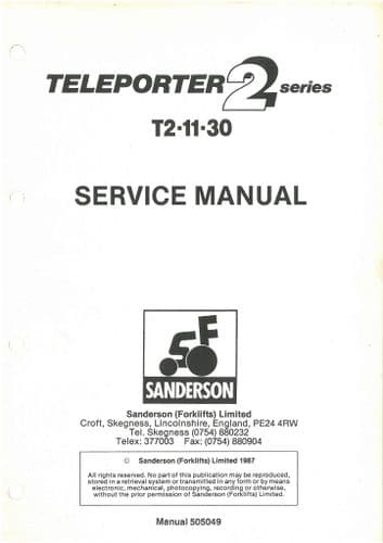 Sanderson T2 Teleporter 2 Telehandler T2-11-30 Workshop Service Manual
