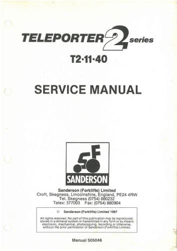 Sanderson T2 Teleporter 2 Telehandler T2-11-40 Workshop Service Manual
