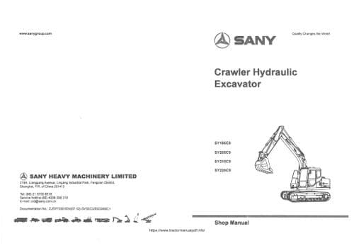 Sany Hydraulic Excavator Crawler ST195C9 SY205C9 SY215C9 SY225C9 Workshop Service Manual