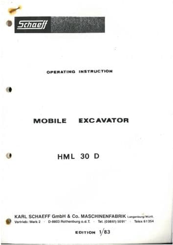 Schaeff Mobile Excavator HML 30 D Operators Manual - Mobilbagger HML30D