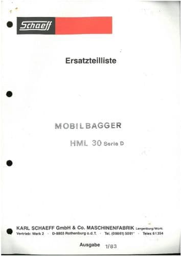 Schaeff Mobile Excavator HML 30 D Parts Manual - Mobilbagger HML30D