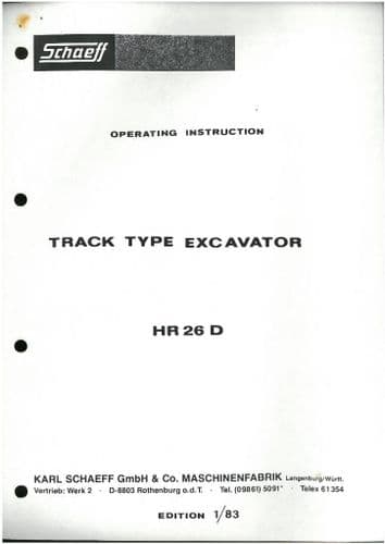 Schaeff Track Excavator HR 26 D Operators Manual - Mobilbagger HR26D