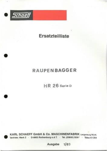Schaeff Tracked Excavator HR 26 D Parts Manual - Raupenbagger HR26D