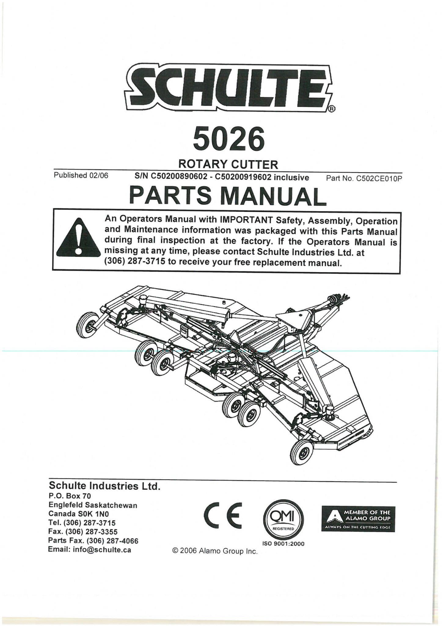 Schulte Rotary Cutter 5026 Parts Manual