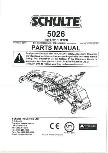 Schulte Rotary Cutter 5026 Parts Manual