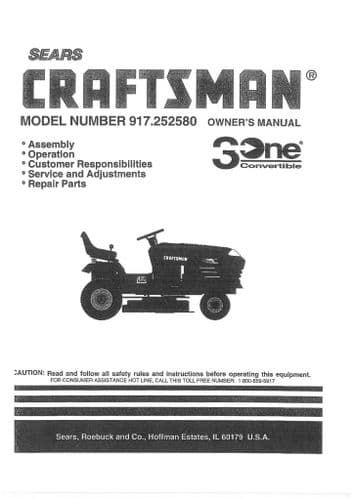 Sears Craftsman Garden Tractor 15.5 HP 42 Inch Operators Manual