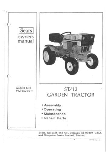 Sears Garden Tractor ST12 Operators Manual