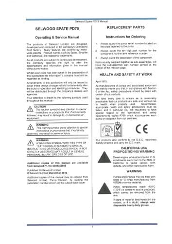 Selwood Pump PD75 Operators Manual