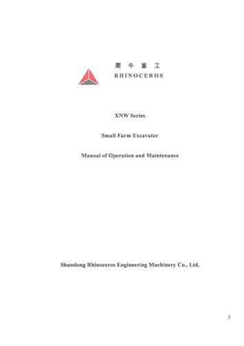 Shandog Small Farm Excavator XNW Series  Operators Manual