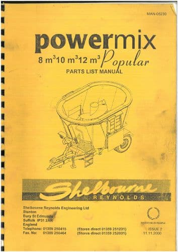Shelbourne Reynolds Muck  Powerspread Contractor 1600-2800 Gal Operators Manual with Parts List