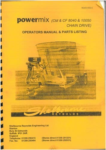 Shelbourne Reynolds Powermix CM CF 8040 10050 Operators Manual & Parts List